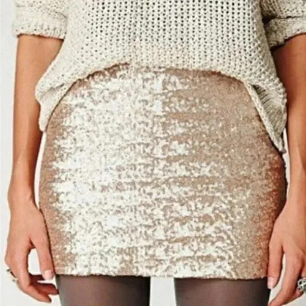 Gap Womens Champagne Gold Sequin Mini Skirt Size 12 Sparkly Party Glam New